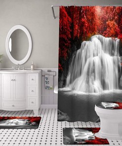 Black and Red Waterfall Shower Curtain for a Dramatic Bathroom Decor