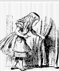 Black and White Alice Hidden Door Adventure Shower Curtain, Classic Bathroom Decor