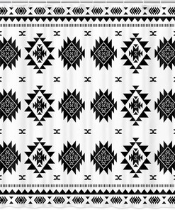 Black and White Aztec Native American Fabric Shower Curtain, Southwestern Bathroom Decor