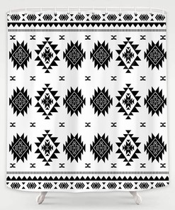 Black and White Aztec Native American Fabric Shower Curtain, Southwestern Bathroom Decor