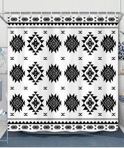 Black and White Aztec Native American Fabric Shower Curtain, Southwestern Bathroom Decor