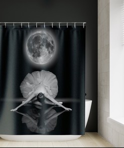 Black and White Ballerina Shower Curtain for Ballet Home Decor - Elegant Moon Dance Theme