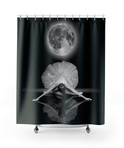 Black and White Ballerina Shower Curtain for Ballet Home Decor - Elegant Moon Dance Theme