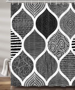 Black and White Bohemian Waterproof Fabric Shower Curtain for Bathroom Decor