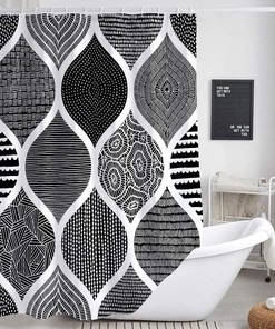 Black and White Bohemian Waterproof Fabric Shower Curtain for Bathroom Decor