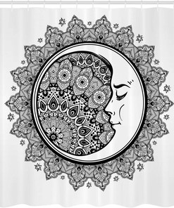 Black and White Mandala Zodiac Shower Curtain for a Folkloric Bathroom Decor