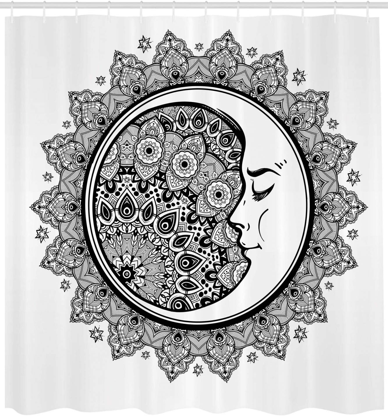 Black and White Mandala Zodiac Shower Curtain for a Folkloric Bathroom Decor