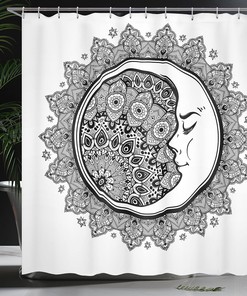 Black and White Mandala Zodiac Shower Curtain for a Folkloric Bathroom Decor