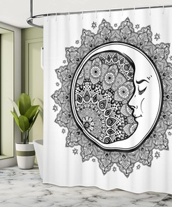 Black and White Mandala Zodiac Shower Curtain for a Folkloric Bathroom Decor