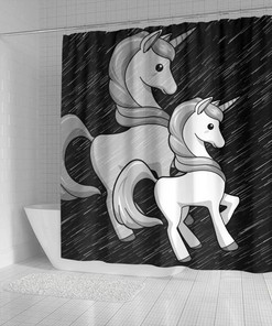 Black and White Unicorn Print Shower Curtain for Fantasy Bathroom Decor