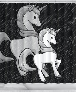 Black and White Unicorn Print Shower Curtain for Fantasy Bathroom Decor