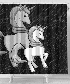 Black and White Unicorn Print Shower Curtain for Fantasy Bathroom Decor