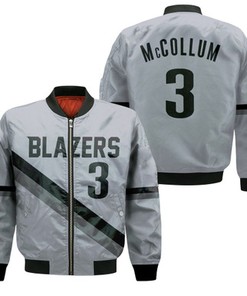 Blazers Cj Mccollum 2020-21 Earned Edition Gray Jersey Inspired Bomber Jacket