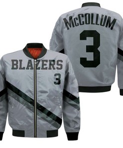 Blazers Cj Mccollum 2020-21 Earned Edition Gray Jersey Inspired Style Bomber Jacket