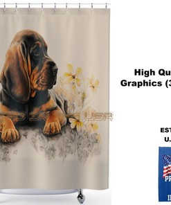 Bloodhound Puppy Dog Watercolor Art Shower Curtain for Cute Bathroom Decor