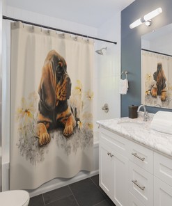 Bloodhound Puppy Dog Watercolor Art Shower Curtain for Cute Bathroom Decor