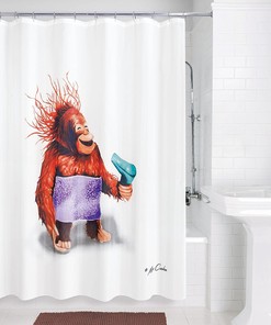 Blow Dryer Monkey Fabric Printed Shower Curtain - Multicolor