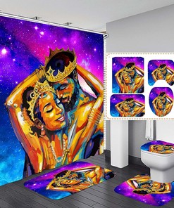 Blue African American Shower Curtain Set for Bathroom Decor