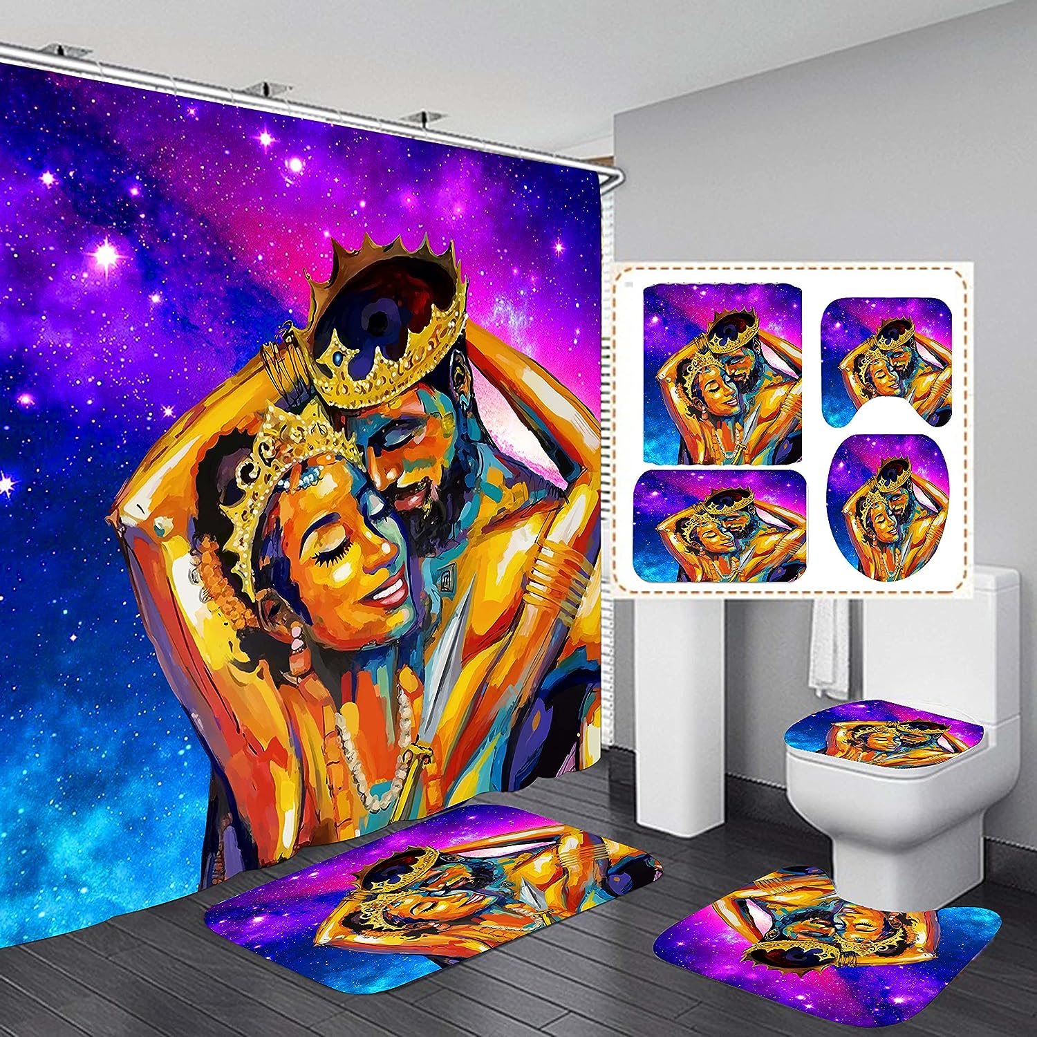 Blue African American Shower Curtain Set for Bathroom Decor