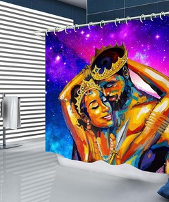 Blue African American Shower Curtain Set for Bathroom Decor