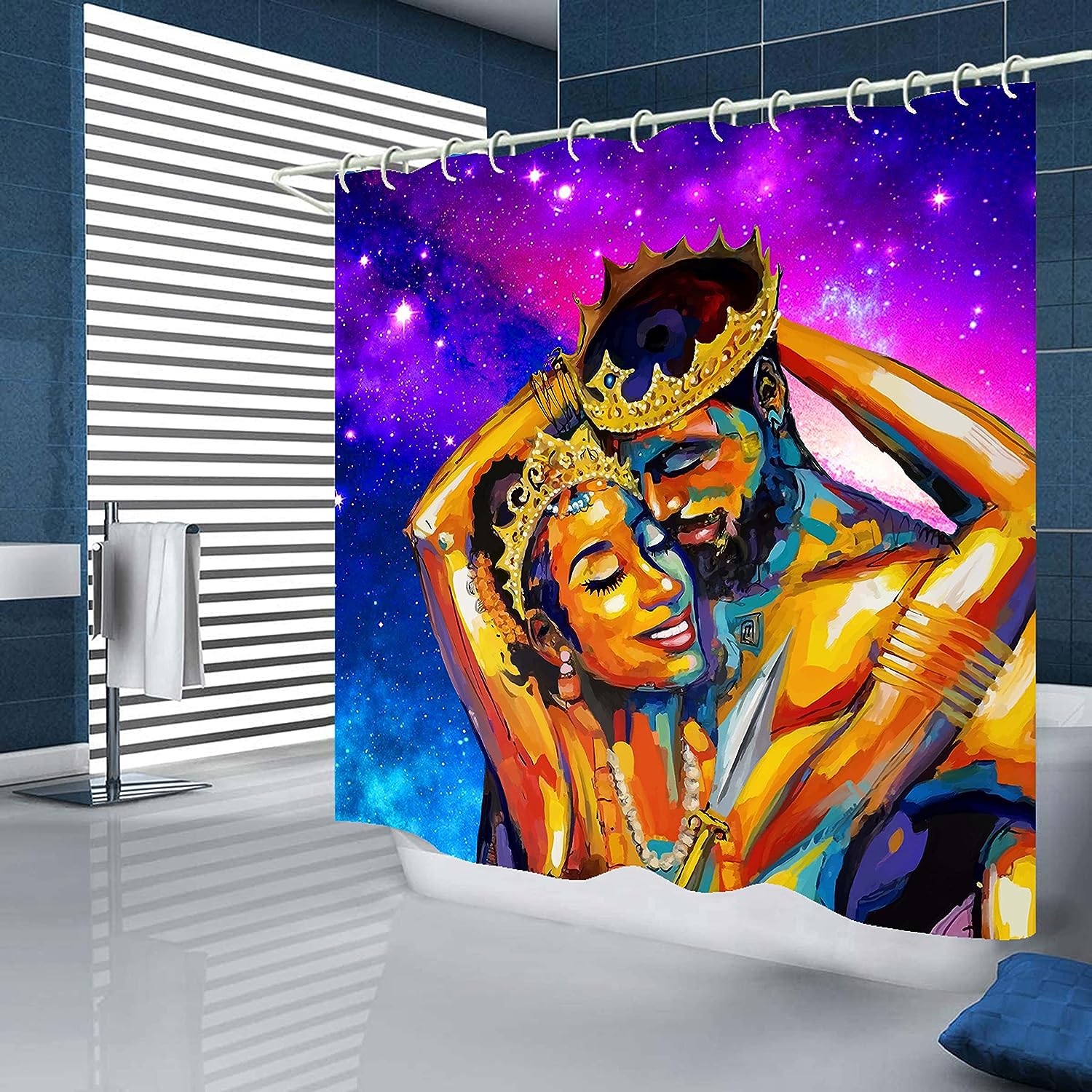 Blue African American Shower Curtain Set for Bathroom Decor