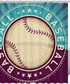 Blue Baseball Sport Shower Curtain for Sports Themed Bathroom Decor 