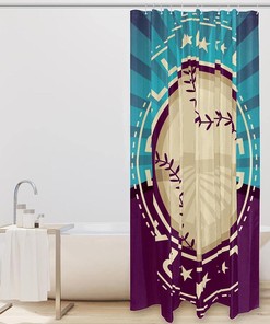 Blue Baseball Sport Shower Curtain for Sports Themed Bathroom Decor