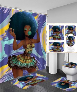 Blue Black Girl African American Shower Curtain - Bathrooms and Accessories Included for Bathroom Decor