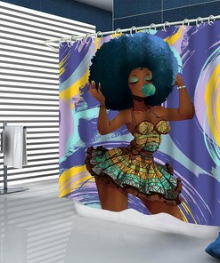 Blue Black Girl African American Shower Curtain - Bathrooms and Accessories Included for Bathroom Decor