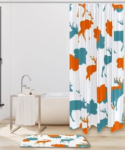 Blue Deer and Cloud Silhouette Shower Curtain in Waterproof Fabric for Bathroom Decor