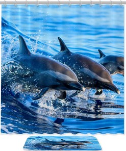 Blue Dolphin Shower Curtain and Mat for Your Beachy Bathroom Decor