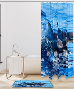 Blue Dolphin Shower Curtain and Mat for Your Beachy Bathroom Decor
