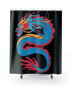 Blue Dragon Shower Curtain, Mythical Creature Design, Bathroom Decor