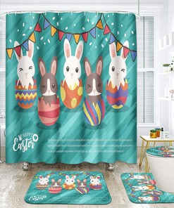 Blue Easter Bunny Eggs Shower Curtain for Home Bathroom Decor