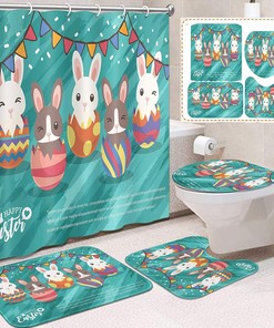 Blue Easter Bunny Eggs Shower Curtain for Home Bathroom Decor