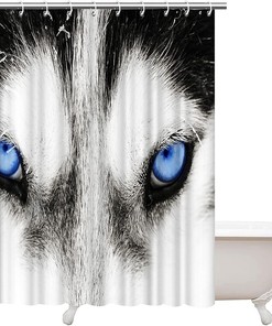 Blue Eyes Husky Wolf Dog Shower Curtain Bathoom Decor with Artistic Design