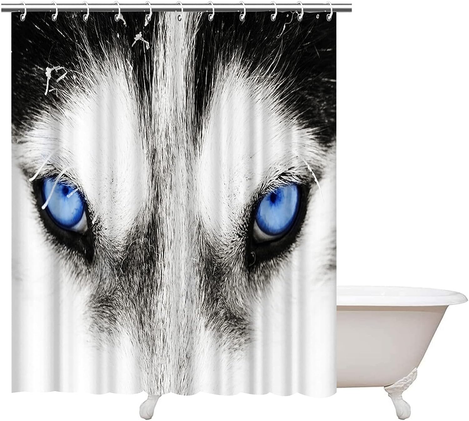 Blue Eyes Husky Wolf Dog Shower Curtain Bathoom Decor with Artistic Design