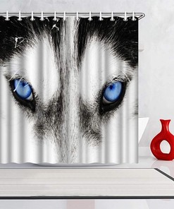 Blue Eyes Husky Wolf Dog Shower Curtain Bathoom Decor with Artistic Design