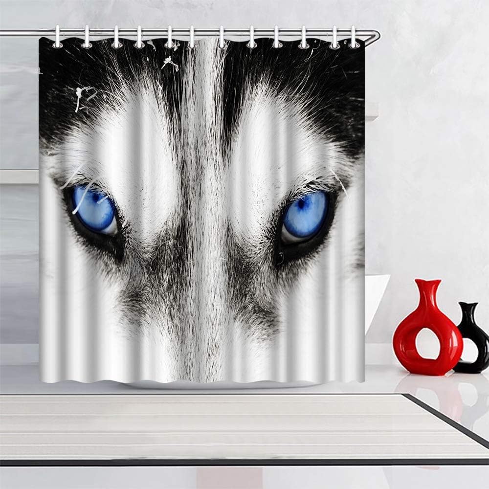 Blue Eyes Husky Wolf Dog Shower Curtain Bathoom Decor with Artistic Design