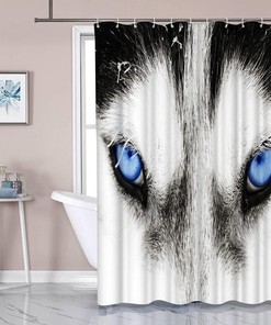 Blue Eyes Husky Wolf Dog Shower Curtain Bathoom Decor with Artistic Design