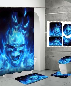 Blue Flame Skull Waterproof Bathroom Shower Curtain - Unique Home Decor 