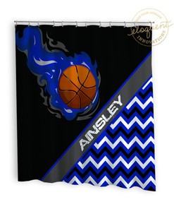 Blue Flames Basketball Shower Curtain - Ideal for Kids' Bathrooms with Sports-Themed Decor