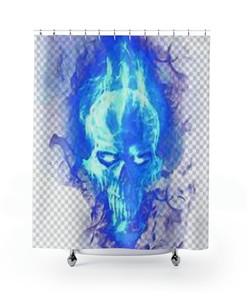 Blue Flaming Skull Fabric Shower Curtain - Bathroom Decor with Personality