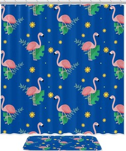 Blue Flamingo Bathroom Shower Curtain - Durable Home Decor 