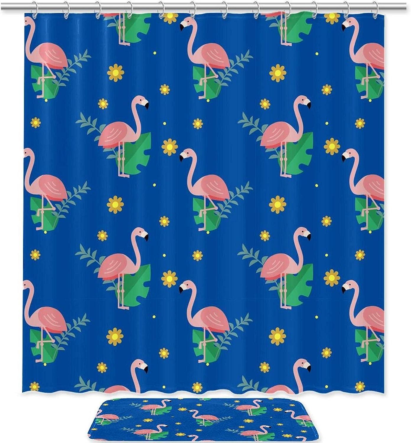 Blue Flamingo Bathroom Shower Curtain - Durable Home Decor