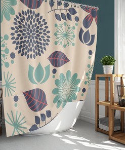 Blue Floral Chrysanthemum Linen Shower Curtain - Botanical Bathroom Decor