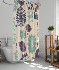 Blue Floral Chrysanthemum Linen Shower Curtain - Botanical Bathroom Decor 