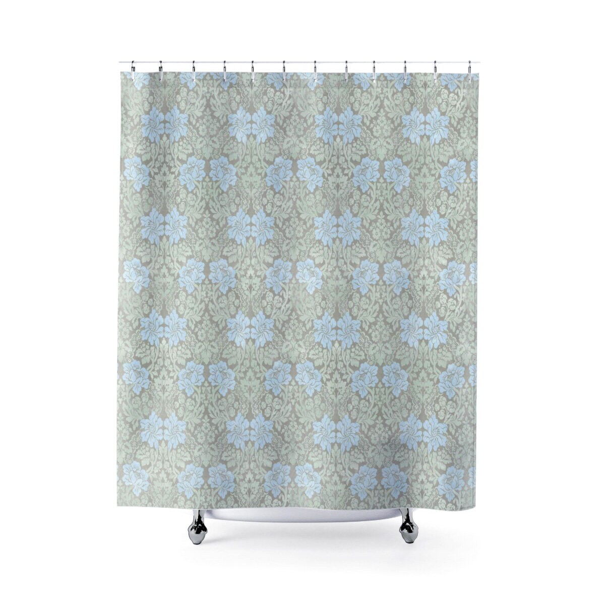 Blue Floral Retro Boho Shower Curtain - Unique Bathroom Decor