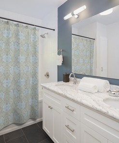 Blue Floral Retro Boho Shower Curtain - Unique Bathroom Decor