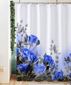 Blue Floral Roses Fabric Shower Curtain - Floral Bathroom Decor